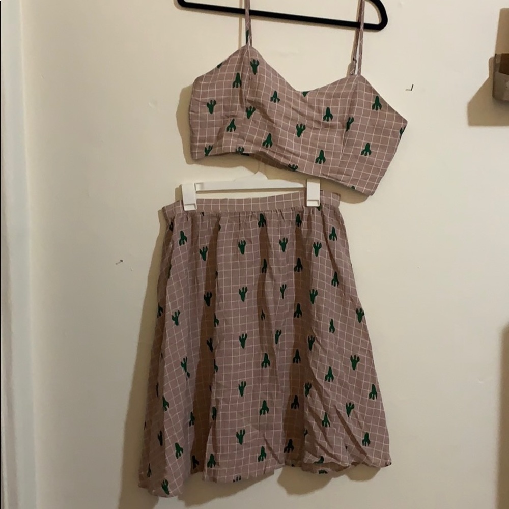 Dusty pink cactus print skirt and top set